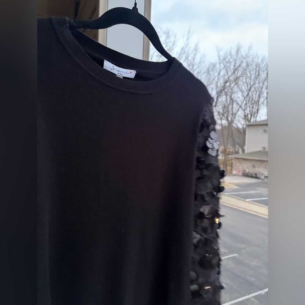 🆕 🇩🇪 Sioni Black Sequin Balloon Sweater Top M Statement Party Glam Pullover Knit - Picture 8 of 12
